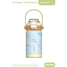 Vagonlife 360 ml Çocuk Termosu Tek Kapak Çift Kullanım Pipetli Rahat Içim Kulplu Paslanmaz Çelik Termos 1104-360ML