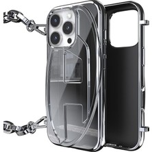 Diesel iPhone 16 Pro Uyumlu Oval D Parlak Zincirli Kılıf - Gümüş