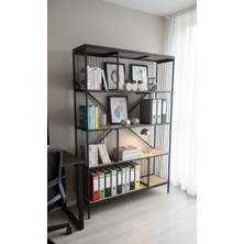 Modern Style Home Dekoratif Lüx 5 Raflı Kitaplık Geniş Metal Kitaplık Dosya Rafı Ofis Salon Raf Ceviz