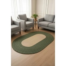 Home İnn Modern Oval Halı Yeşil & Natural | Dekoratif Şık Salon Halısı | Minimal & Bohem Ev Dekoru