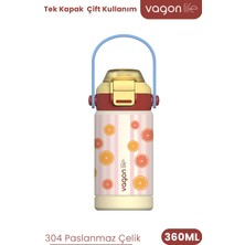 Vagonlife 360 ml Çocuk Termosu Tek Kapak Çift Kullanım Pipetli Rahat Içim Kulplu Paslanmaz Çelik Termos 1104-360ML