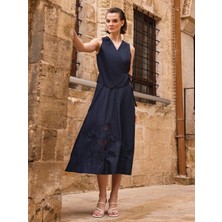 Unique Denim Kumaş Nakış Detaylı Yelek