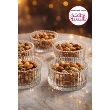 Karawent Home 6'lı Cam Çerezlik Seti | Çizgili Desenli Kase Magnolya, Lokumluk, Kuruyemiş Sunumluk Krw-15