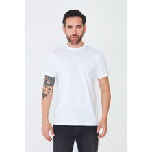 White Stone Beyaz Bisiklet Yaka Basic Erkek Tişört