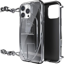 Diesel iPhone 16 Pro Max Uyumlu Oval D Parlak Zincirli Kılıf - Gümüş