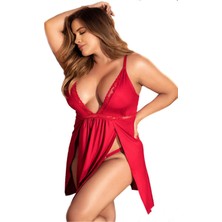 TKÇ Büyük Beden Kırmızı Fantazi Iç Giyim Kadın Dantel Iç Çamaşırı 2xl 3xl 4x - TK002M-6VXDJ