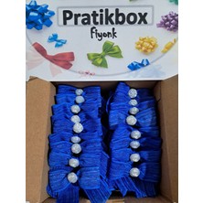 Pratikbox Keten Büyük Boy Fiyonk / 2,5 Cm'lik / Hediyelik / Süsleme /lacivert Renk/yarım Çiçek Inci / 25 Adet