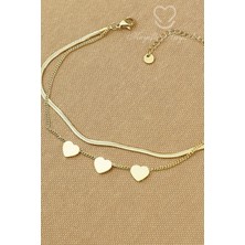 Keyifli Hayaller 316L Çelik Halhal - 2li Kombin Italyan - Kalpli Zincir 316L Çelik Halhal 21+5cm Kararmaz Solmaz