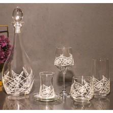 Sudeka 31 Parça 6 Kişilik Yaprak El Dekor Kesme Cam Su Bardak Takımı,meşrubat Bardağı Seti