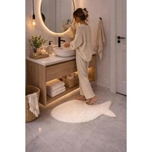 Eyprich Kuzu Peluş Süet Taban Ince Banyo Paspası - Balık Desenli Yumuşak Tüy Dokusu