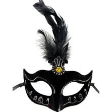 Die Grup Siyah Renk Tüylü Siyah Süet Kaplama Parti Balo Maskesi 20X16 cm (5501)