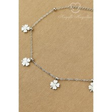Keyifli Hayaller 316L Çelik Halhal - 4 Yapraklı Silver Yoncalı Zincir 316L Çelik Halhal 24+3cm Kararmaz Solmaz