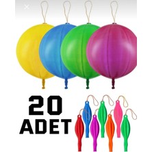 taso8090 20 Adet Lastikli Rengarenk Zıpzıp Balon İpli Panç Punch Büyük Balon Eğlenceli Oyun