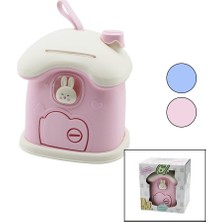 Die Grup BÜYÜK=18X16X18CM Ev Modeli Kilitli Renkli Plastik Çocuk Kumbara Tavşan Figürlü (5501)