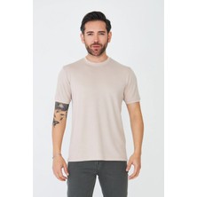 White Stone Bej Sıfır Yaka Basic Tişört