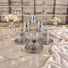 Rova Tr Kristal Serisi Lüks Titanyum Kaplama Cam Çay Bardağı Seti Işıltılı Sunum-Hediyelik- Çeyizlik