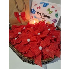 Pratikbox Keten Büyük Boy Fiyonk / 2,5 Cm'lik / Hediyelik / Süsleme /kırmızı Renk/yarım Çiçek Inci / 25 Adet