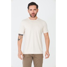 White Stone Bej Sıfır Yaka Basic Erkek Tişört