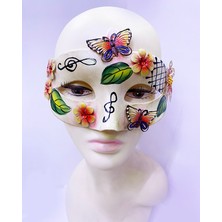 Die Grup Kelebek ve Çiçek Işlemeli Venedik Maskesi Kırmızı Renk 10X18 cm (5501)