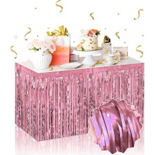 Die Grup Kendinden Yapışkanlı Rose Gold Metalize Püsküllü Masa Eteği – 75 x 275 cm Parti Süslemesi (