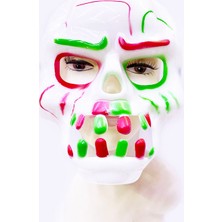 Die Grup Beyaz Üzeri Rengarenk Korku Dişli Kafatası Maskesi 30X22 cm (5501)