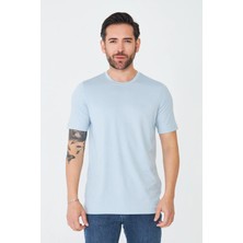 White Stone Mavi Sıfır Yaka Basic Erkek Tişört