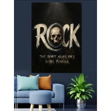 Tablomega Rock Yazılı Iskelet ve Müzik Dekoratif Kanvas - Mdf Ahşap Tablo