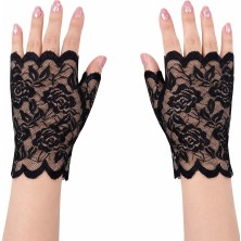 İsmiyle Al Siyah Dantel Parmaksız Kısa Eldiven