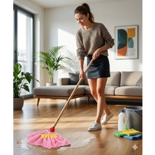 Ovivo Wellsoft Mop Paspas Mop Yedek Ucu ve Ahşap Sapı ile Takım