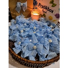 Pratikbox Keten Büyük Boy Fiyonk / 2,5 Cm'lik / Hediyelik / Süsleme /mavi Renk/yarım Çiçek Inci / 25 Adet