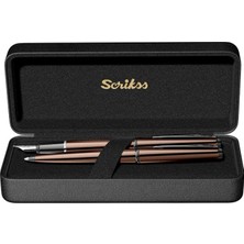 Scrikss x Dekomus Ömür Boyu Garantili Premium Özel Deri Kutulu Metropolis 78MR Dolma Kalem & Tükenmez Kalem 2'lisi Rose