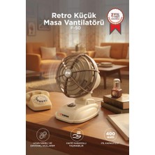 Torima Şarjlı Masaüstü Vantilatör Vintage Retro Tasarım 400 Mah Taşınabilir Masa Fanı F50 Beyaz