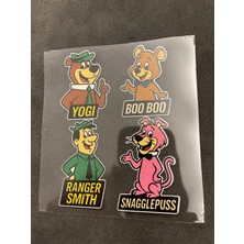 Yogi Bear 4 Adet Su Geçirmez Etiket Baskı (Yogi, Boo Boo, Ranger Smith, Snagglepuss)