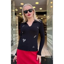 Unique Polo Yaka Taş Işlemeli Triko