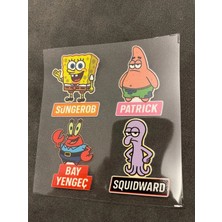 Süngerbob 4 Adet Su Geçirmez Etiket Baskı (Süngerbob, Patrick, Squidward, Bay Yengeç)