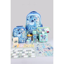 x Dekomus Lisanslı Stitch "ıconic Blue Collection" Kırtasiye Seti Okul, Termoslu Beslenme ve Kalem Çantası, 500 ml Matara, Beslenme Kabı Seti