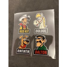 Red Kit 4 Adet Su Geçirmez Etiket Baskı (Red Kit, Düldül, Rintintin, Dalton)