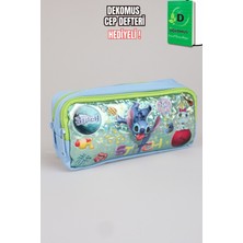 x Dekomus Lisanslı Stitch "ıconic Blue Collection" Kalem Çantası Dekomus Cep Defteri Hediyeli