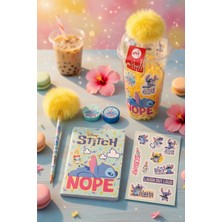 x Dekomus Lisanslı Stitch Aloha Dream Cup 5 Parça Kırtasiye Seti Sticker, Tüylü Kalem "dekomus Cep Defteri Hediyeli"