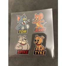Tom ve Jerry 4 Adet Su Geçirmez Etiket Baskı (Tom, Jerry, Spike, Tyke)