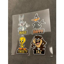 Looney Tunes 4 Adet Su Geçirmez Etiket Baskı (Bugs Bunny, Daffy, Tweety, Taz)