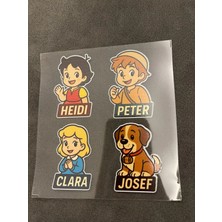 Heidi 4 Adet Su Geçirmez Etiket Baskı (Heidi, Peter, Clara, Josef)