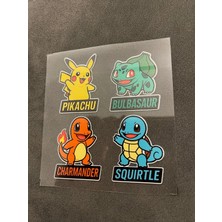 Pokémon 4 Adet Su Geçirmez Etiket Baskı (Pikachu, Bulbasaur, Charmander, Squirtle)