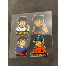 Captain Tsubasa 4 Adet Su Geçirmez Etiket Baskı (Tsubasa, Hyuga, Taro, Wakabayashi)