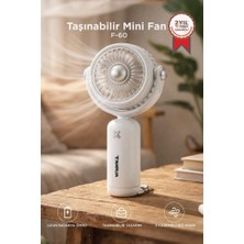Torima Şarjlı El Vantilatörü Hareketli Başlıklı 3 Kademeli Mini Taşınabilir Masa Fanı F60 Beyaz