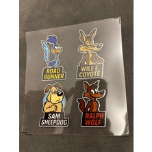 Looney Tunes 4 Adet Su Geçirmez Etiket Baskı (Road Runner, Wile E. Coyote, Sam Sheepdog, Ralph Wolf)