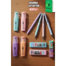 Dekomus x Mikro Pastel Touch Collection 12 Parça Kırtasiye Seti 4 Adet Fosforlu Kalem, Uçlu Kalem&2 Adet Tüp Uç, Silgi