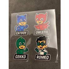 Pj Masks Pijamaskeliler 4 Adet Su Geçirmez Etiket Baskı (Catboy Owlette Gekko Romeo)