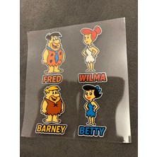 Taş Devri 4 Adet Su Geçirmez Etiket Baskı (Fred, Wilma, Barney, Betty)