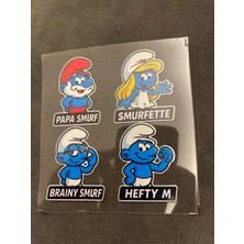 Şirinler 4 Adet Su Geçirmez Etiket Baskı (Papa Smurf, Smurfette, Brainy, Hefty)